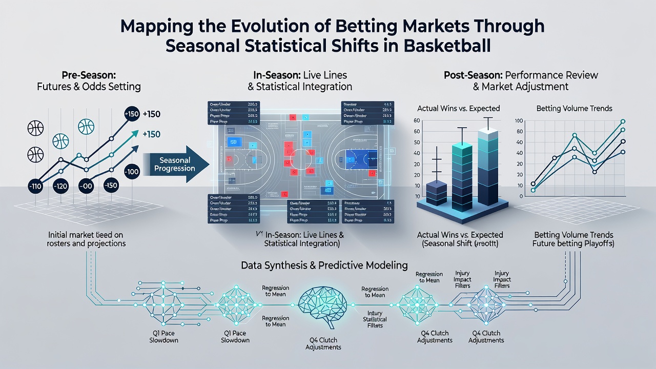 Midseason basketball analytics dashboard displaying team efficiency trends and betting line movements